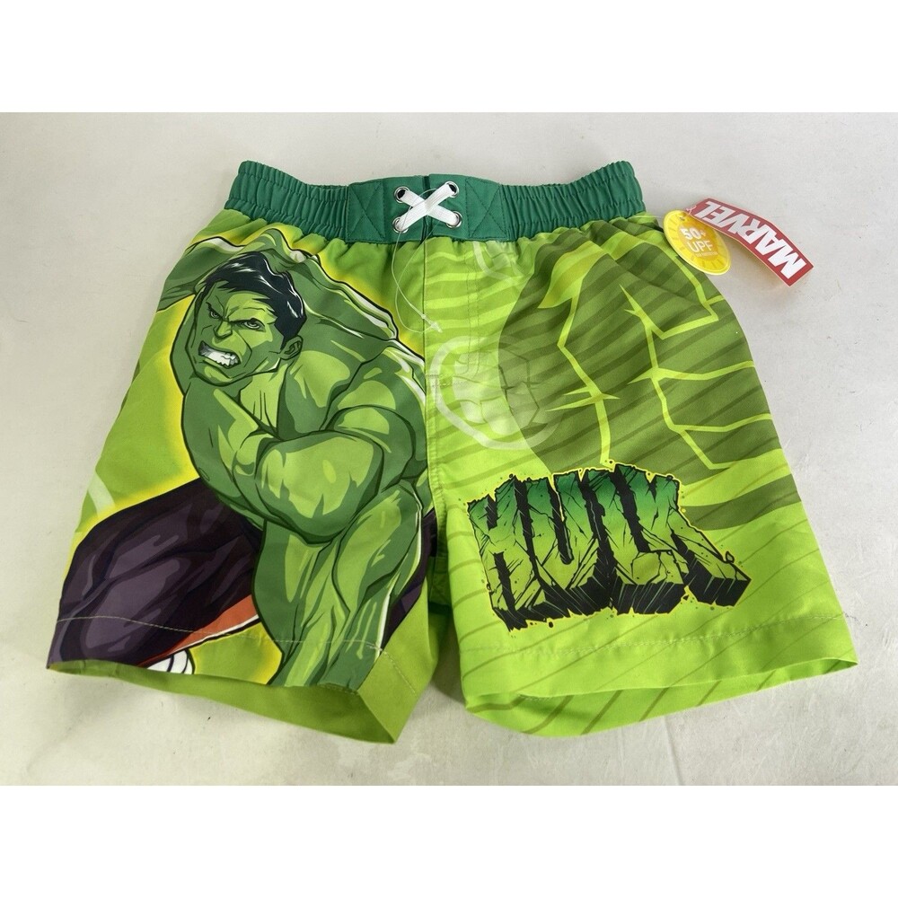 Marvel The Hulk Green Swim Trunks Shorts Lined Swimwear Bottoms Boys Size 5